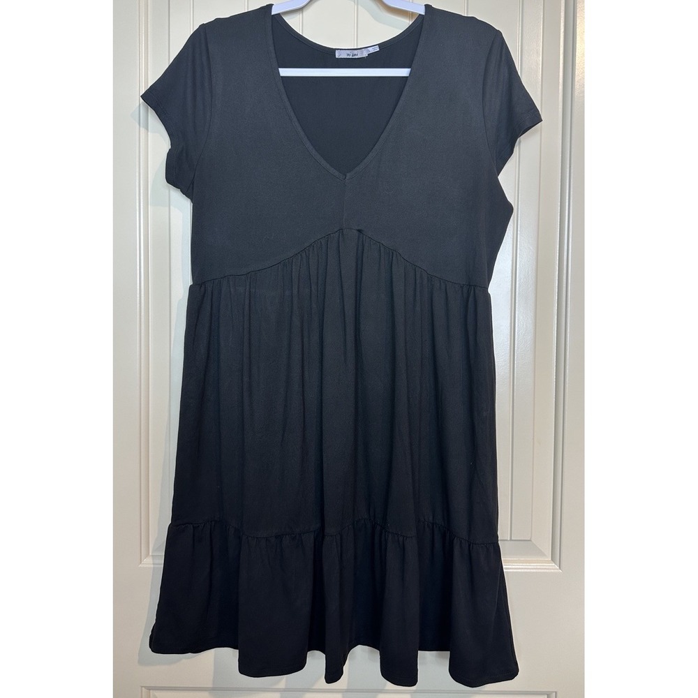 Mi Ami Miami Babydoll Dress Womens black Tiered Stretch knit Flowy sz L